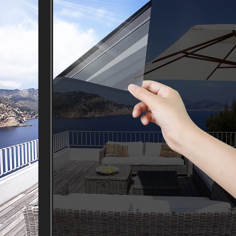 ConCus-T One Way Window Film Window Tint Sun Blocking Window Privacy Film Anti-UV Solar Film Heat Control Window Film Mirror Tint Home Office Static Cling, Black Silver 23.62 Inch x 6.5 Feet - Image 1